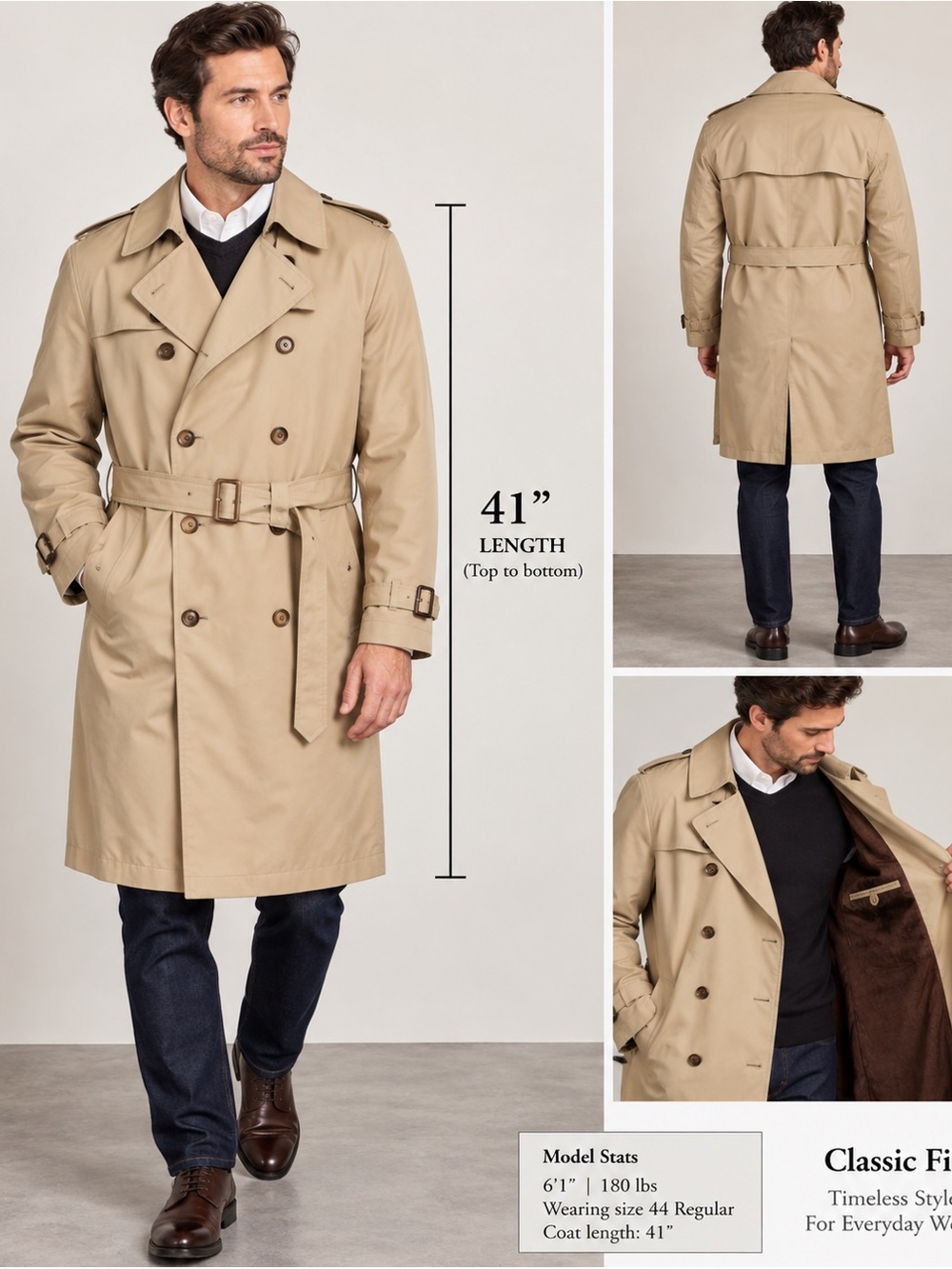 London Fog Khaki Double-Breasted Trench Coat with Belt